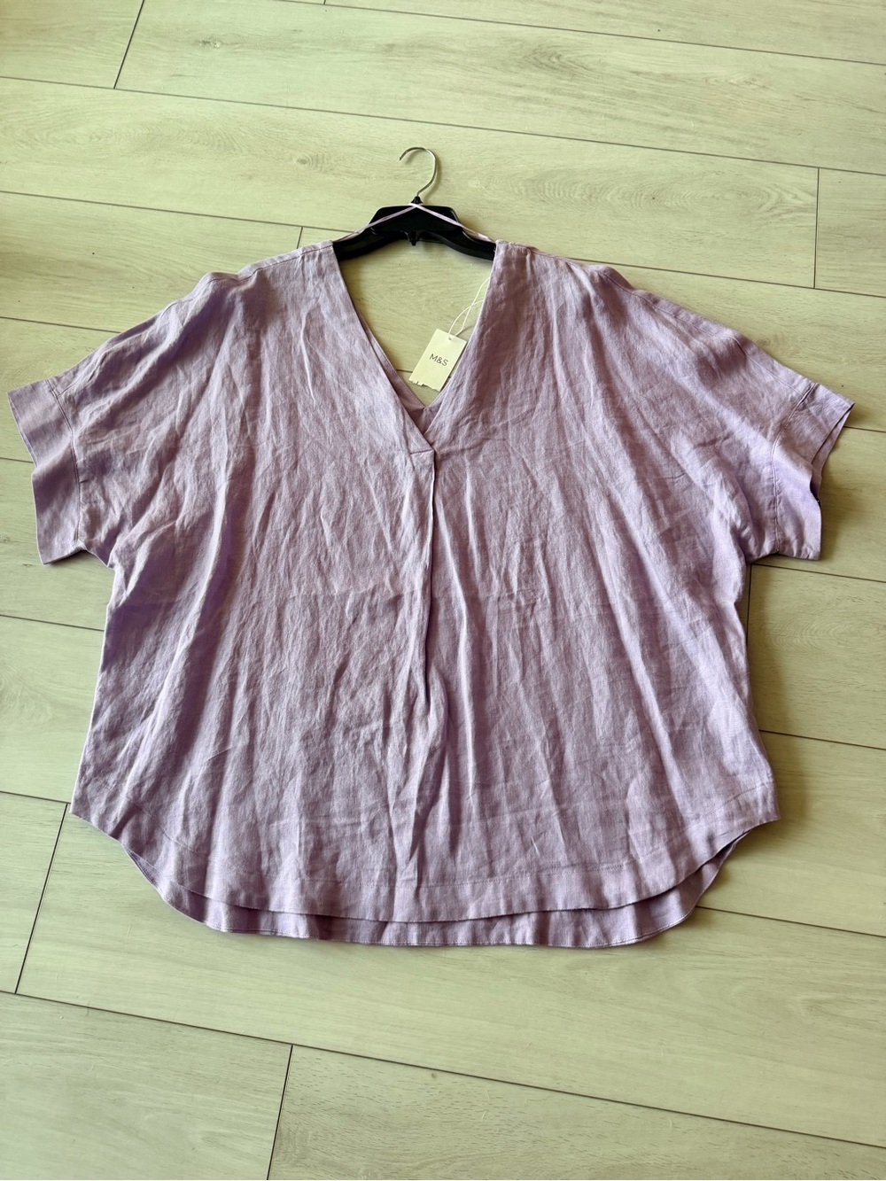 Marks & Spencer Light Lavender V-Neck Linen Tunic sz 22
